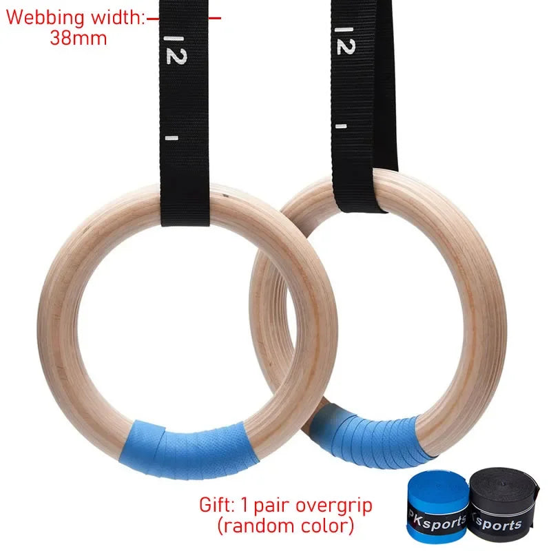 1 Pair Wood Gymnastics Rings with Adjustable Straps GYM Ring Adult Home Fitness Pull Up Strength Training